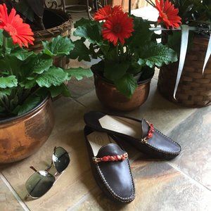 Talbot's Brown Leather Beaded Mule/Slide (NEW)